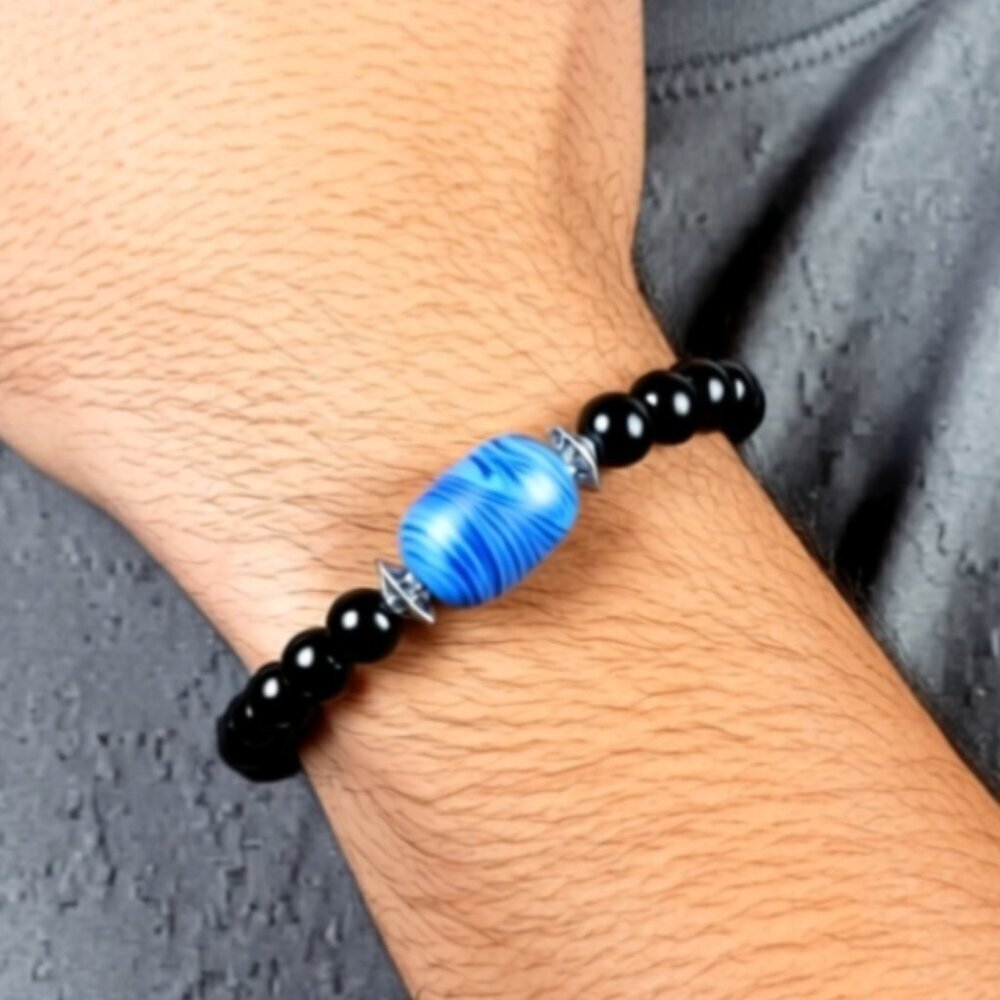 Men's Stretch Bracelet Black & Blue NWT (MJW032)